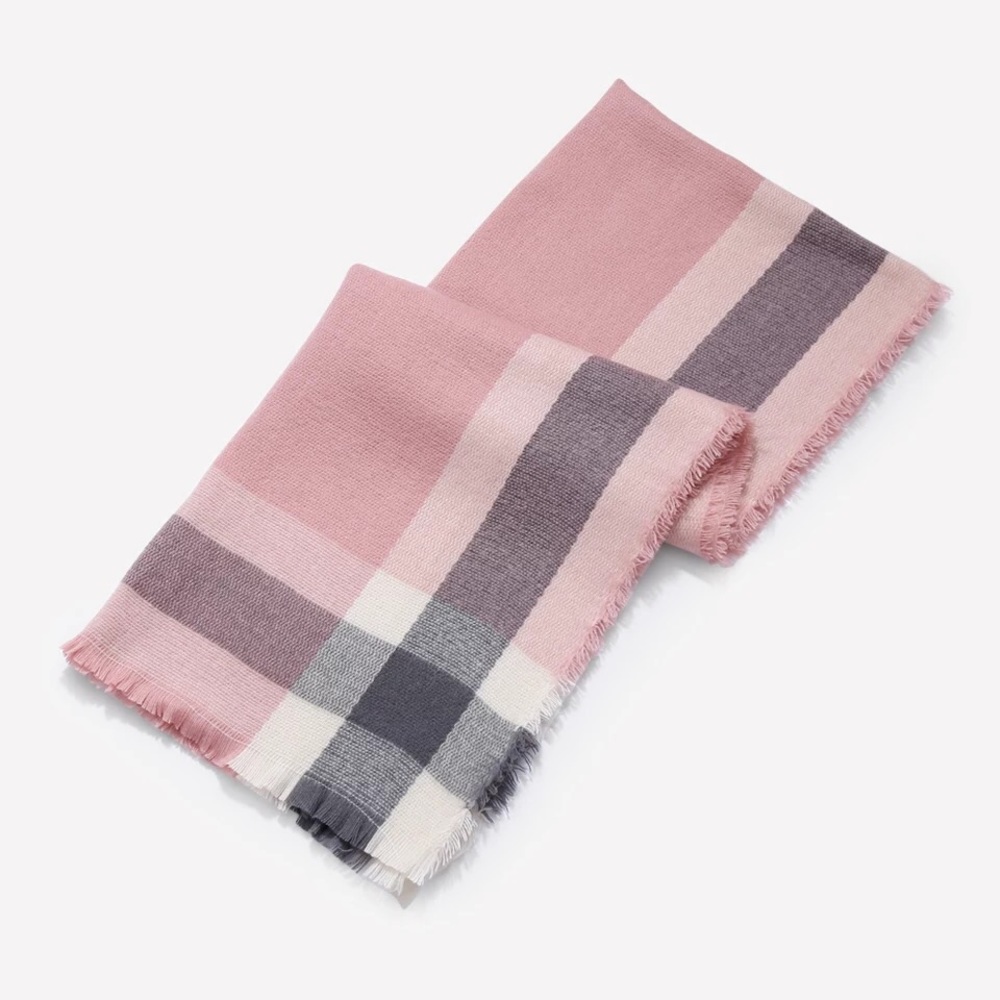 Scarf pink plaid tassel block acrylic long shawl - Picture 2 of 4